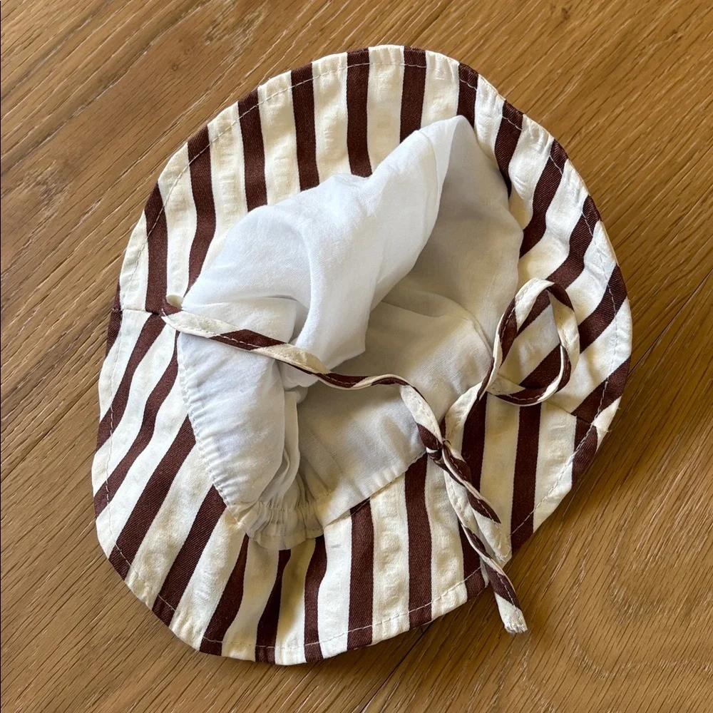Adorable brown and cream stripe baby sun hat